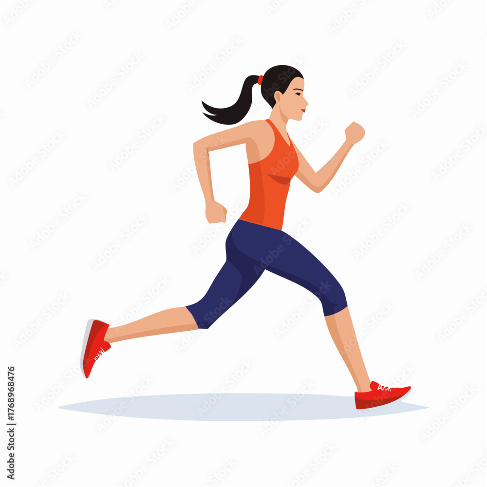 Fototapeta premium A woman in athletic attire is running, showcasing a healthy lifestyle and fitness.
