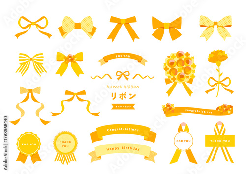 明るい花とリボンのギフトタグセット（ナチュラル・元気・黄色系）