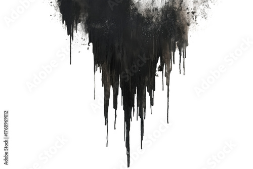 Dripping black paint texture isolated on a transparent background