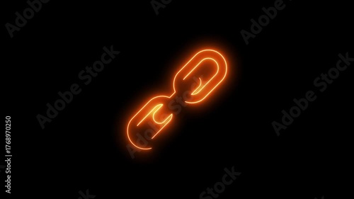 Orange Neon Link Icon Glowing on Black Background connection