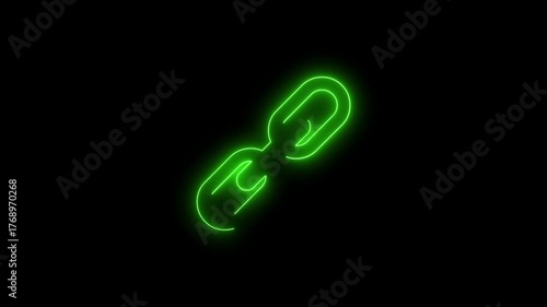 Green Neon Link Icon Glowing on Black Background connection
