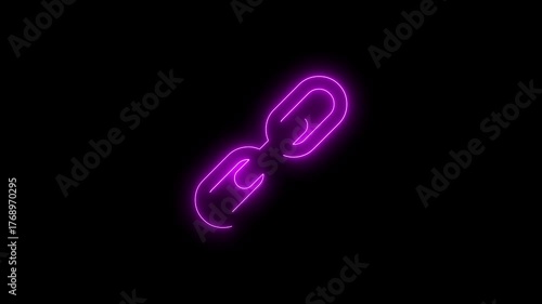 Purple Neon Link Icon on Black Background Keywords: link, icon, symbol, connection, chain