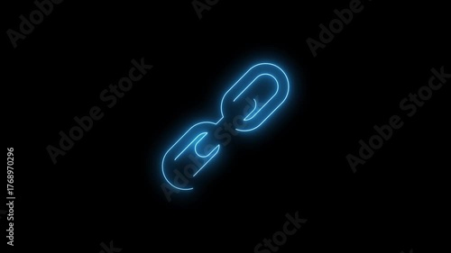 Blue Neon Link Icon Glowing on Black Background connection