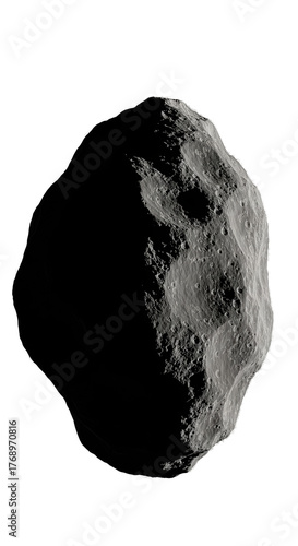 Half Lit Asteroid with Rough Textured Surface and Craters Isolated