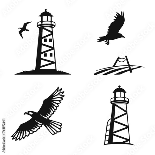 A collection of four different types of lighthouses