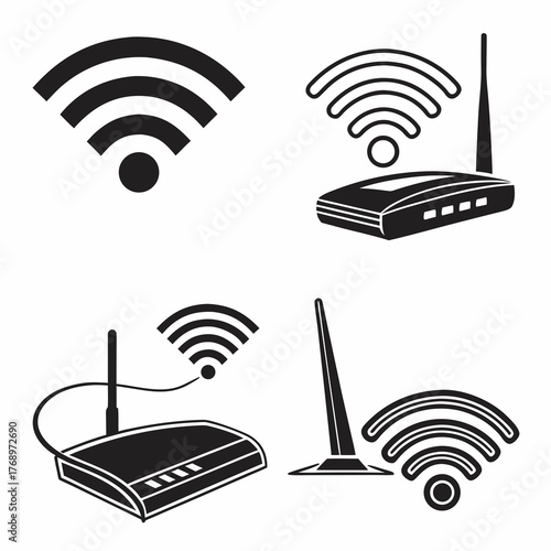 Collection of wifi router vector icons for technology concept