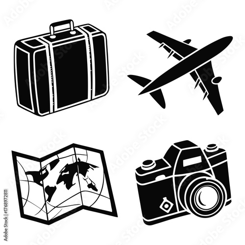 Silhouette illustration of travel icons