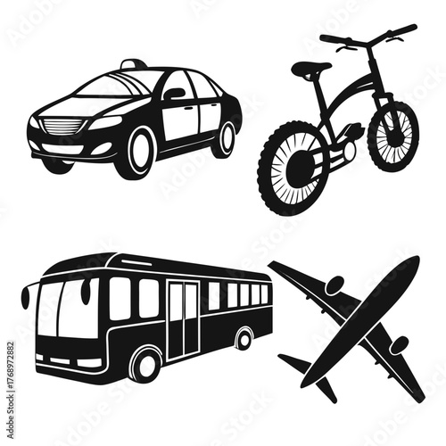 Set of different transportation vehicles