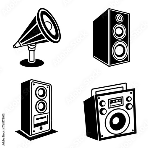 Speaker silhouette audio equipment and music concept