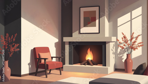 Wallpaper Mural Cozy Living Room with Modern Fireplace and Warm Color Accents for Home Decor Torontodigital.ca