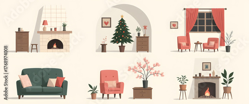 Cozy Indoor Living Room Designs with Fireplace and Christmas Decorations Elements
