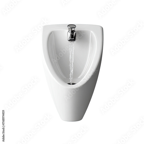 White bidet with running water, front view, isolated on black