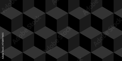 Abstract black cube grid polygon decoration block hexagon geometric texture background. block construction surface cubic wall square creative business texture backgroud.	

