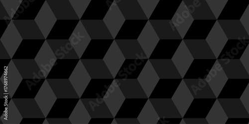 Abstract black cube grid polygon decoration block hexagon geometric texture background. block construction surface cubic wall square creative business texture backgroud.	
