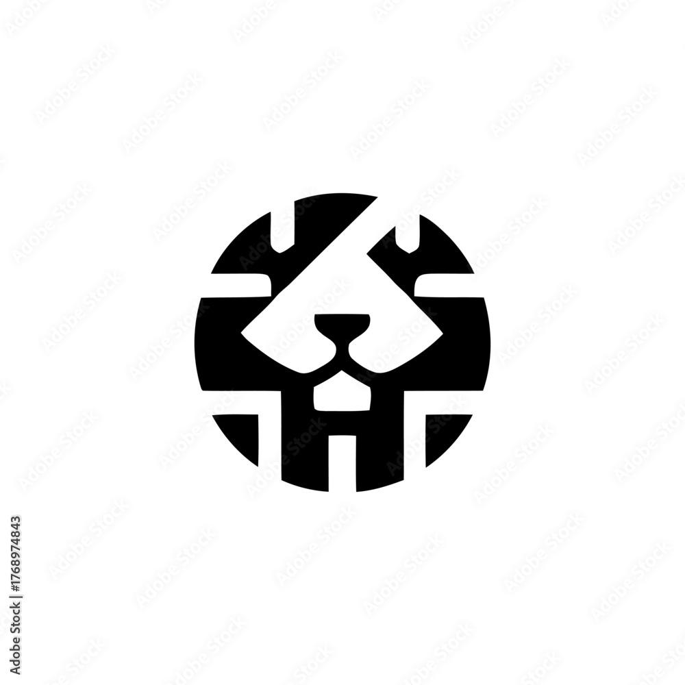 Fototapeta premium Geometric Lion Head Mascot Emblem in a Circle