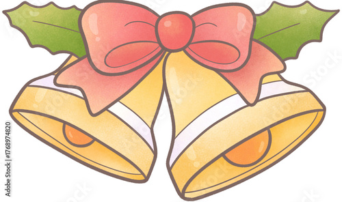 Christmas Bells with red ribbons.