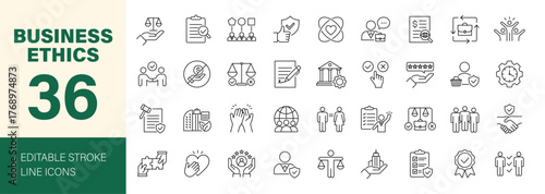 Business ethics icon set. Editable line icons. Vector illustration.