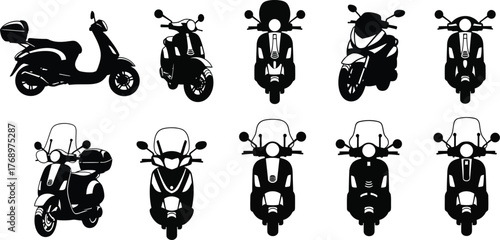 Scooter vector set black and white moped design collection icon editable vector