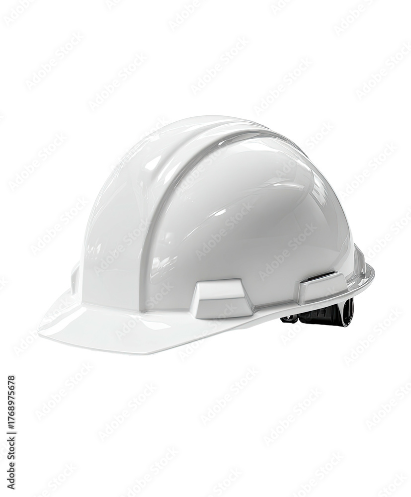 Fototapeta premium Clean, white construction hard hat laying on dark surface, side view