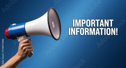 Hand holding megaphone announcing important information