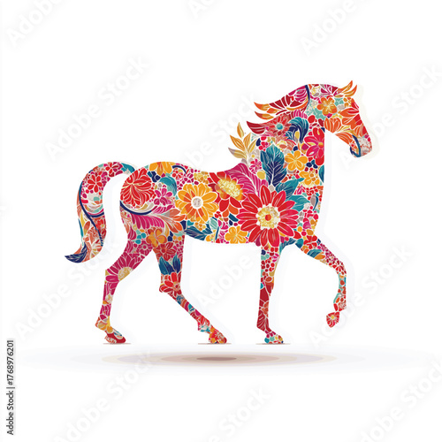 Horse painted silhouette. Chinese symbol horoscope. Traditional symbol of New Year, isolated on white background