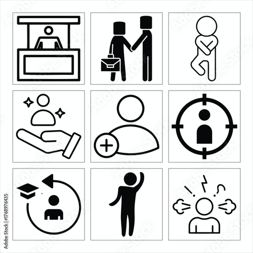 Business and personal development icons representing different aspects of modern life
