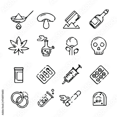 Drug Addiction Concept – Man Sitting Alone with Shadow of Syringe Anti Drugs Day Illustration – Health Awareness Vector Design World No Drugs Day Poster with Stop Sign and Broken Pills