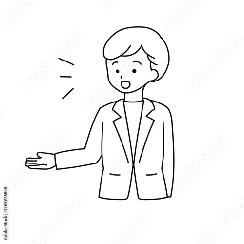 案内する女性(上半身) 線画