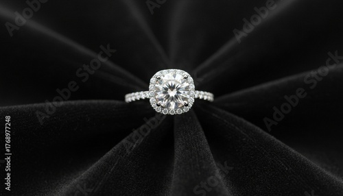 Diamond Engagement Ring on Black Velvet Fabric - Luxury Jewelry