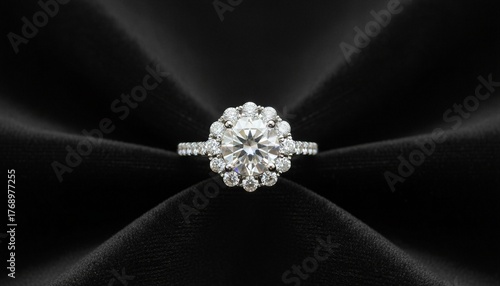 Elegant Diamond Ring on Black Velvet: A Symbol of Love and Commitment