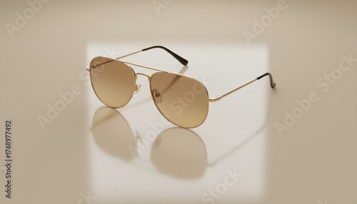 Stylish Aviator Sunglasses with Gold Frame on Beige Background