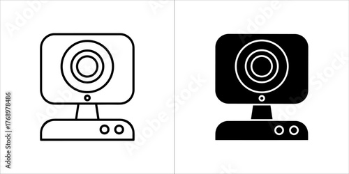 Illustration of a webcam, shown in both outline and solid black versions
