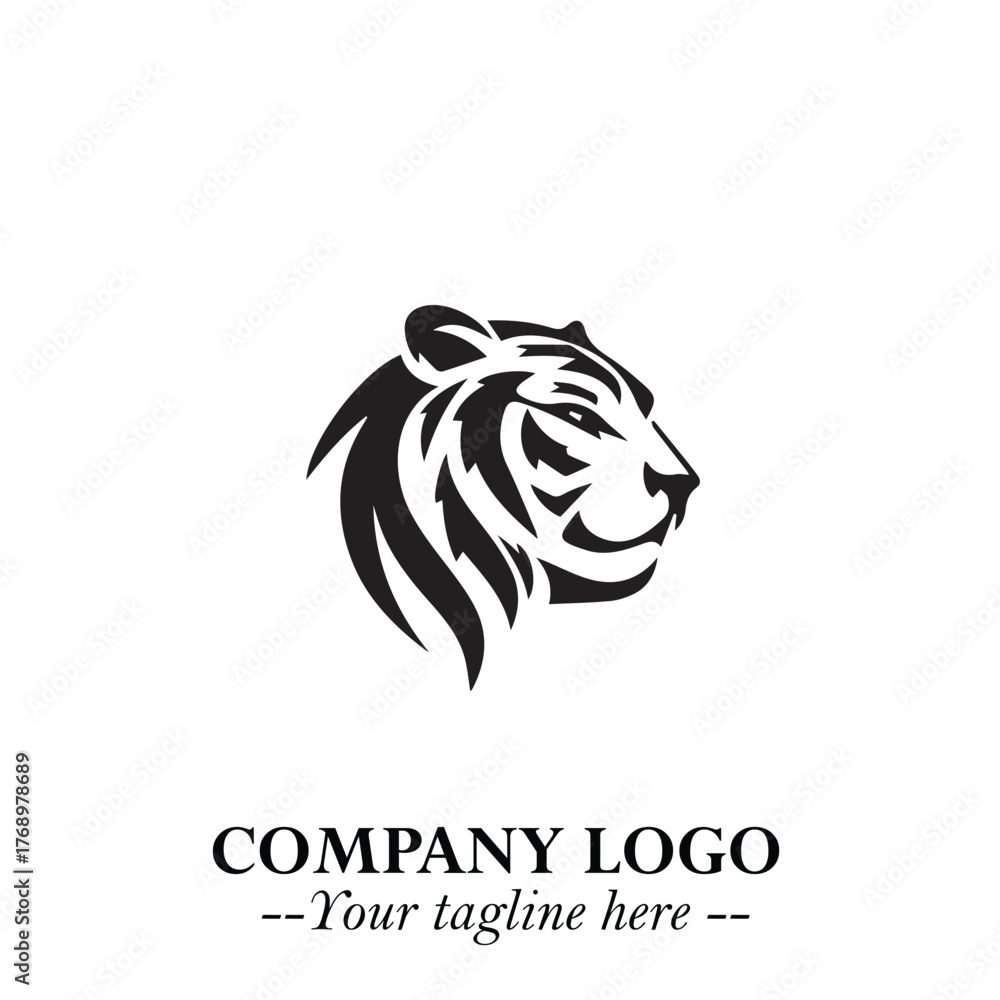 Fototapeta premium Powerful Head of Tiger Logo Symbol in Black on White Background with Bold Modern Minimalist Design