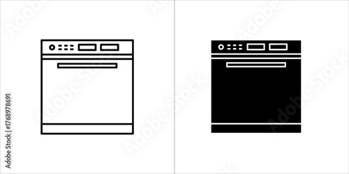 Dishwasher icon kitchen appliance black and white vector illustration