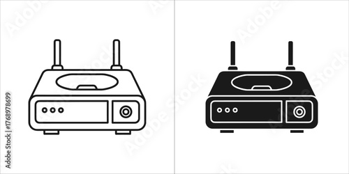 Illustration of a wireless router, showcasing both a line art version and a solid black version