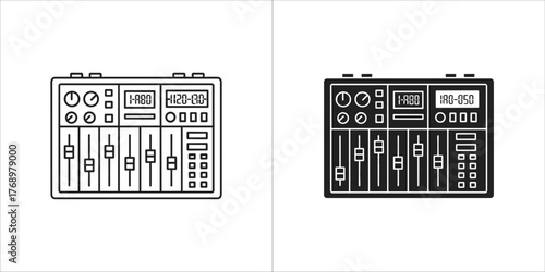 Audio mixer console line icon sound mixing controller panel music studio equipment