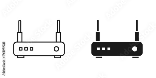 Router icon in two styles, line and solid style vector illustration