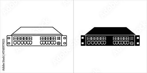 Network switch icon in two styles, line and solid style vector illustration