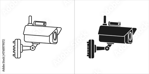 Cctv camera icon, surveillance camera vector illustration in line and glyph style