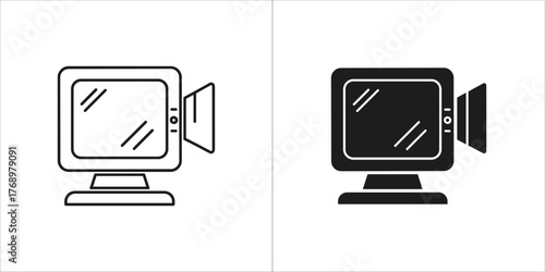 Retro video camera icon old camcorder symbol vintage movie camera sign