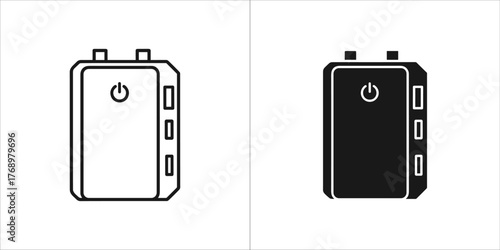 Outline and glyph icon of power bank for charging mobile devices