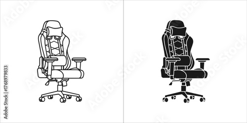 Gaming chair vector icon, outline and filled design, comfortable seat