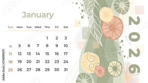 Beautifully hand-drawn January 2026 calendar