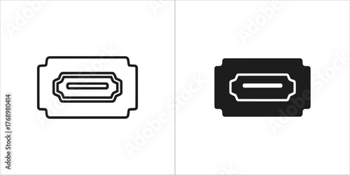 Illustration of a usb type c port in two styles, black and white outline