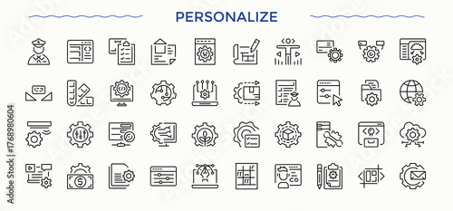 Personalize icon set. Vector icons collection. Editable stroke. Vector illustration. Chat icon set. Includes thin line symbols chat, mobile, contact us, message, location and more.