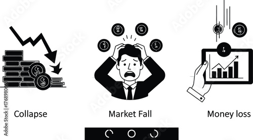 Understanding market collapse and financial loss in stock market editable vector