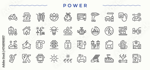 Power icon set. Modern icons collection. Pixel perfect. Editable vector. Energy modern icon set. It contains symbols to electrical, charging, battery, battery, batteries, recharge and more.