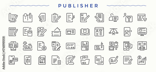 Publisher line icon set. Modern icons collection. Advertising modern icon set. Pictograms of marketing, business, market, campaign, advertising and more.