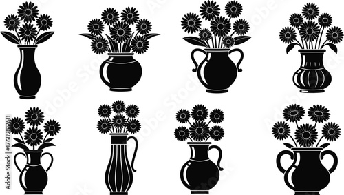 Black and white flower vase vector illustration graphic design art editable vector