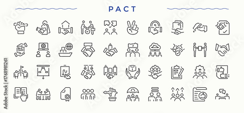 Pact simple icon set. It contains symbols to agree, partnership, partner, contract, business, agreement and more. Agreement icon set. Thin outline icons pack. Pixel perfect. Editable vector.